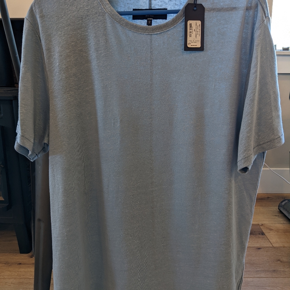 Rag And Bone Linen Cotton Dusty Blue Jersey Tee Retails $135. Brand New Size L